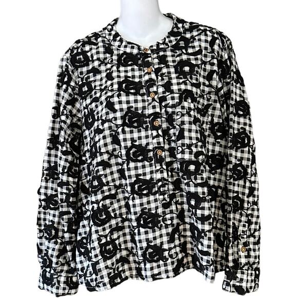 Pilcro by Anthropologie Black/ White Gingham Embroidered Top Women's Medium - Picture 1 of 6